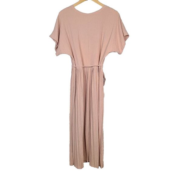 NEW ASOS Dress 8 Tall‎ Dusty Pink Textured Knit Short Sleeve V-Neck Pleated Midi - Picture 4 of 13